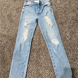 MOTHER Light Blue Ripped Skinny Jeans